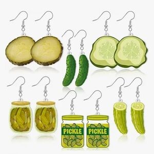 Novelty Pickle-Themed Dangle Earrings - Green